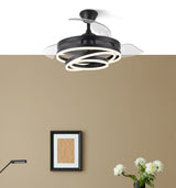 Ventilador de techo retráctil Fabrilamp Kai LED negro 3 palas motor DC 3000-6000K Ø107cm 72W — vista 7