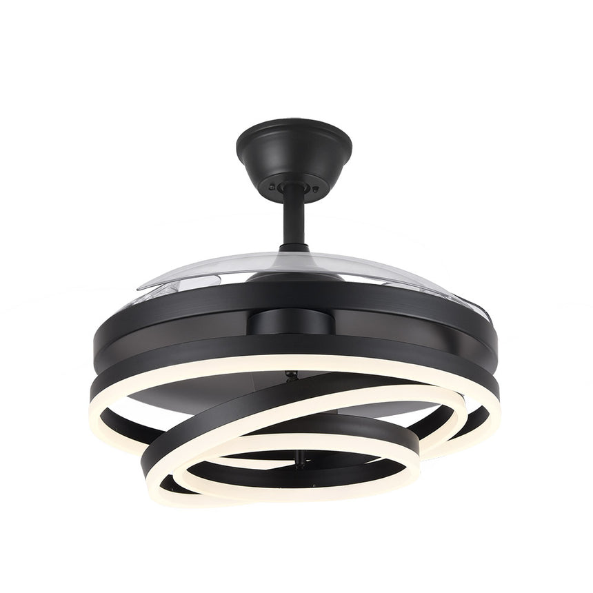 Ventilador de techo retráctil Fabrilamp Kai LED negro 3 palas motor DC 3000-6000K Ø107cm 72W — vista 4