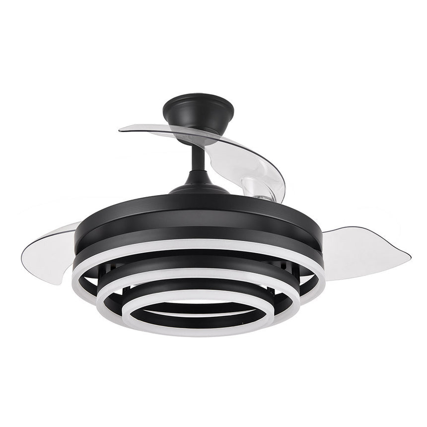 Ventilador de techo retráctil Fabrilamp Kai LED negro 3 palas motor DC 3000-6000K Ø107cm 72W — vista 5
