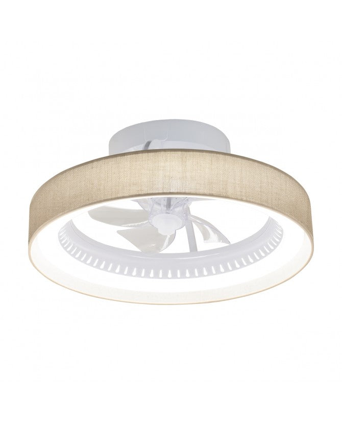 Ventilador de techo con luz AJP Arco LED blanco lino tostado 5 palas 3000-6500K Ø50cm 40W 16031