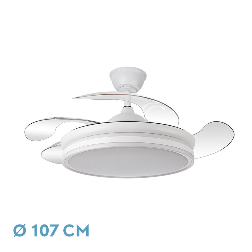 Ventilador de techo retráctil Fabrilamp Bayomo LED blanco 4 palas motor DC 3000-6000K Ø107cm 59W — vista 1