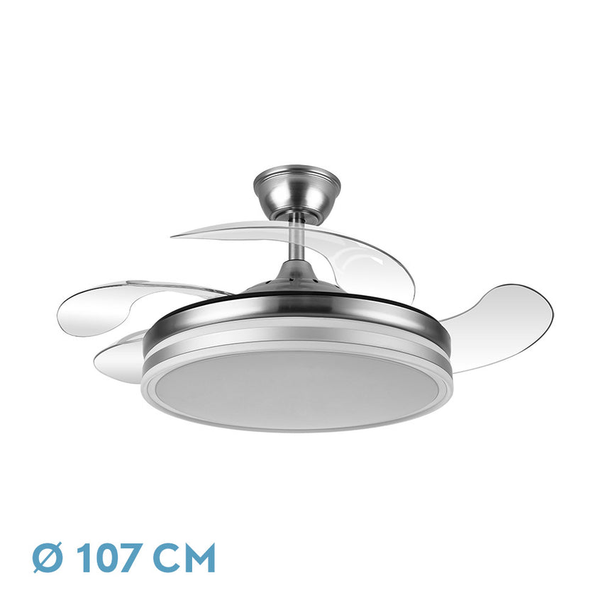 Ventilador de techo retráctil Fabrilamp Bayomo LED níquel 4 palas motor DC 3000-6000K Ø107cm 59W — vista 1