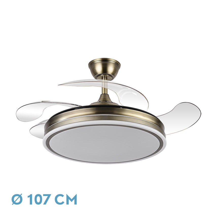 Ventilador de techo retráctil Fabrilamp Bayomo LED cuero 4 palas motor DC 3000-6000K Ø107cm 59W — vista 1