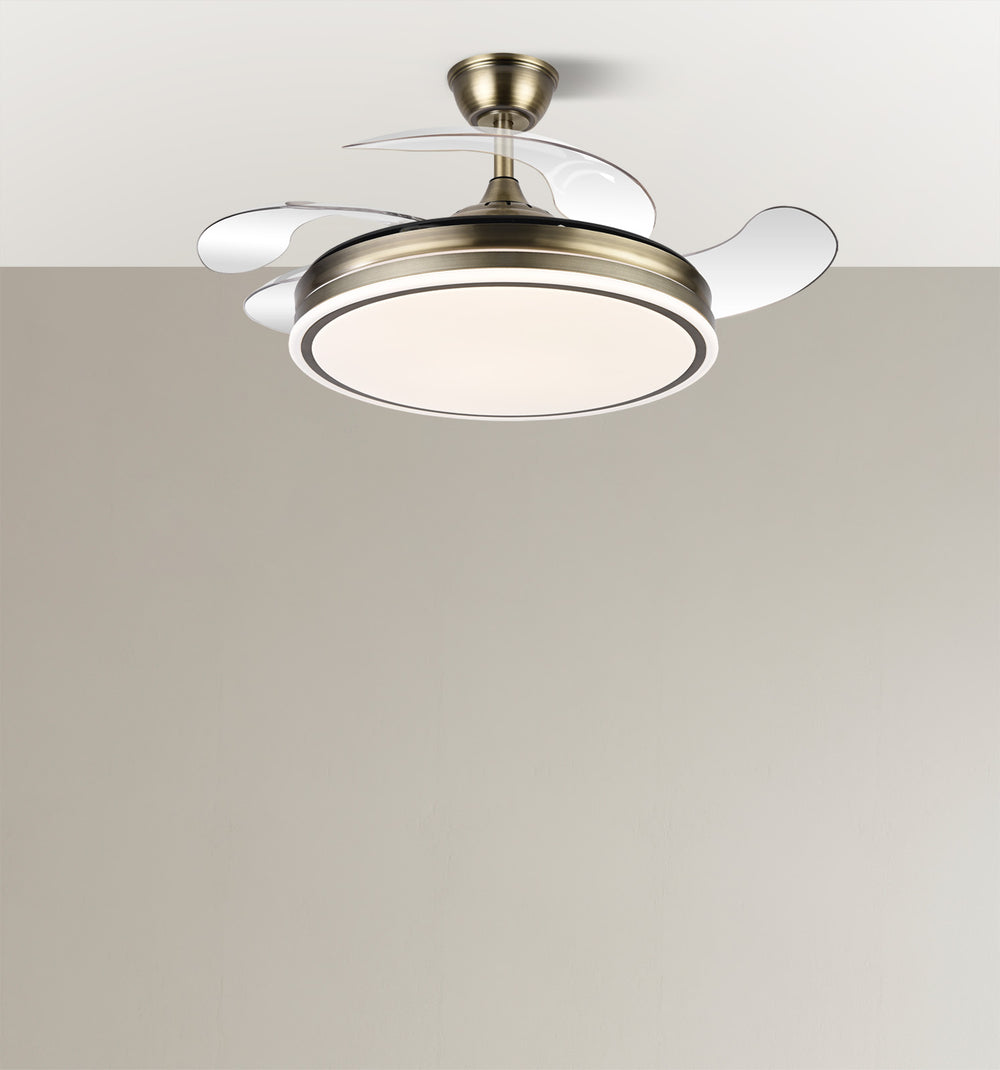 Ventilador de techo retráctil Fabrilamp Bayomo LED cuero 4 palas motor DC 3000-6000K Ø107cm 59W — vista 5