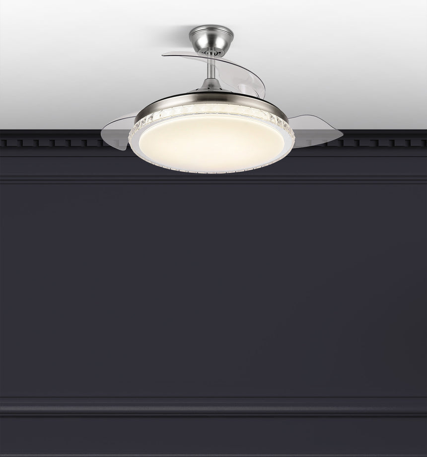 Ventilador de techo retráctil Fabrilamp Biliku LED níquel 3 palas motor DC 3000-6000K Ø107cm 59W — vista 5