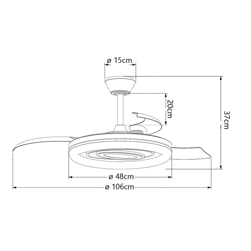 Ventilador de techo retráctil con luz AJP Bribón LED blanco 3 palas 3000-6500K Ø50cm 68W 16023 — vista 3