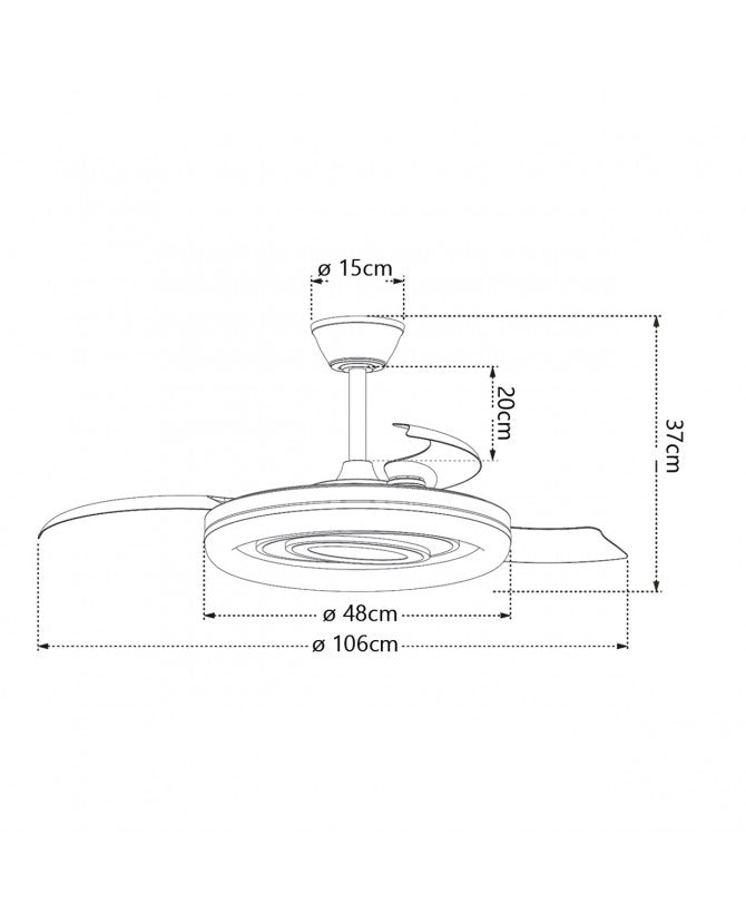 Ventilador de techo retráctil con luz AJP Bribón LED blanco madera 3 palas 3000-6500K Ø50cm 68W 16022