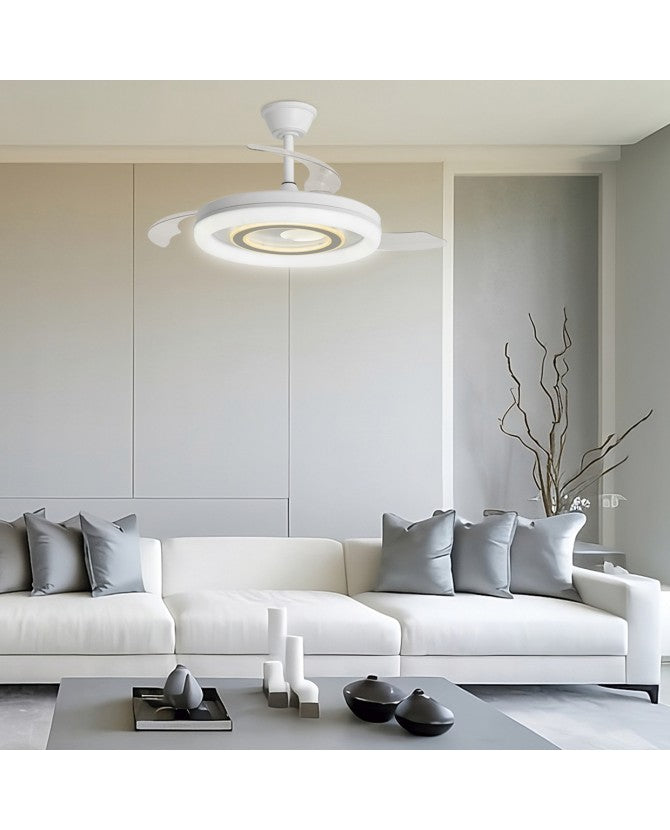 Ventilador de techo retráctil con luz AJP Bribón LED blanco plata 3 palas 3000-6500K Ø50cm 68W 16024