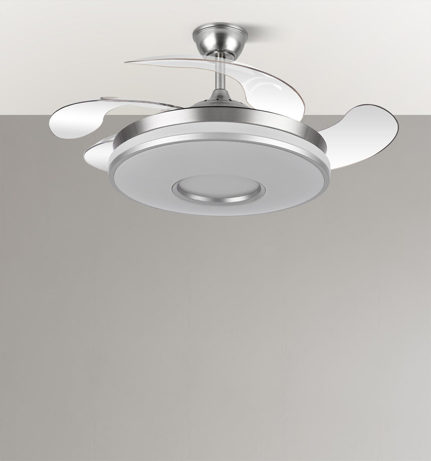 Ventilador de techo retráctil Fabrilamp Dani LED níquel 4 palas motor DC 3000-6500K Ø106cm 59W — vista 3