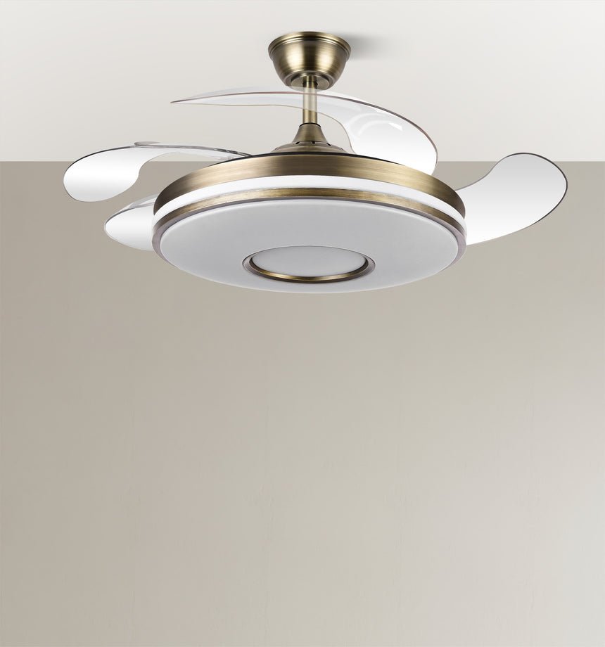 Ventilador de techo retráctil Fabrilamp Dani LED cuero 4 palas motor DC 3000-6500K Ø106cm 59W — vista 3