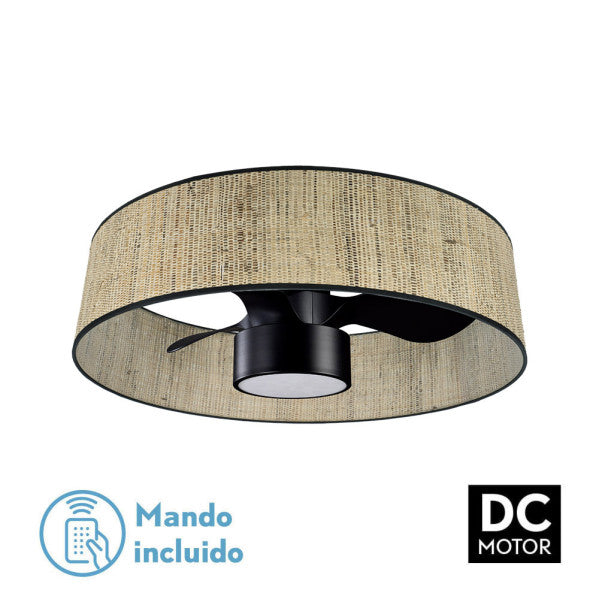 Ventilador de techo con luz Fabrilamp Natasha LED cañizo negro 3 palas motor DC Ø70cm 24W 189991709