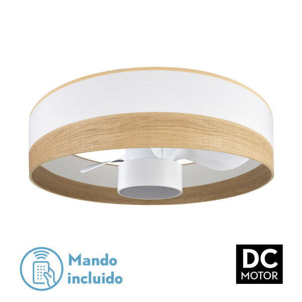 Ventilador de techo con luz Fabrilamp Olga LED blanco madera clara 3 palas motor DC Ø70cm 24W 190091701