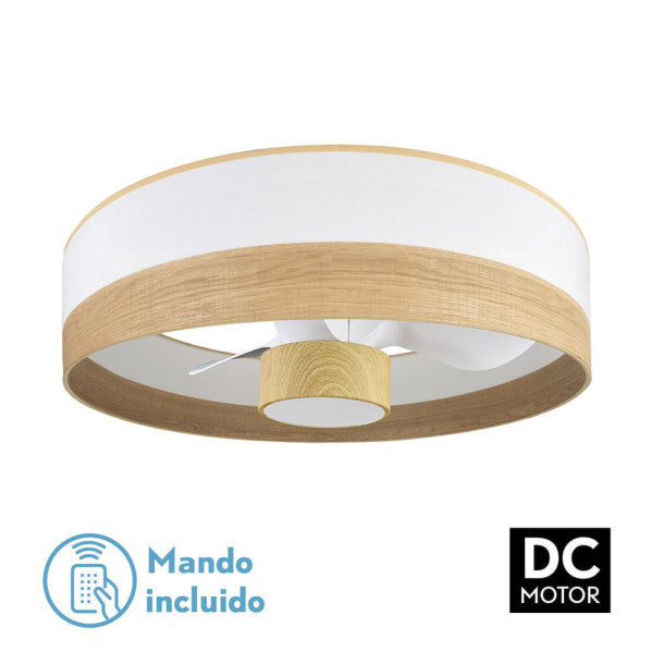Ventilador de techo con luz Fabrilamp Olga LED blanco madera clara 3 palas motor DC Ø70cm 24W 190091785