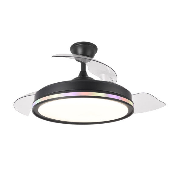 Ventilador de techo retráctil Fabrilamp Cacique LED negro 3 palas motor DC Ø107cm 59W 246292309