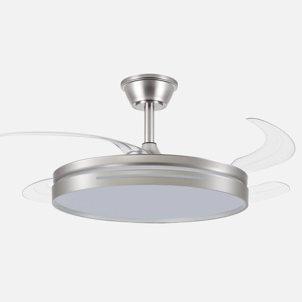 Ventilador de techo retráctil Fabrilamp Micenas LED níquel 4 palas motor DC Ø106cm 59W 186091403