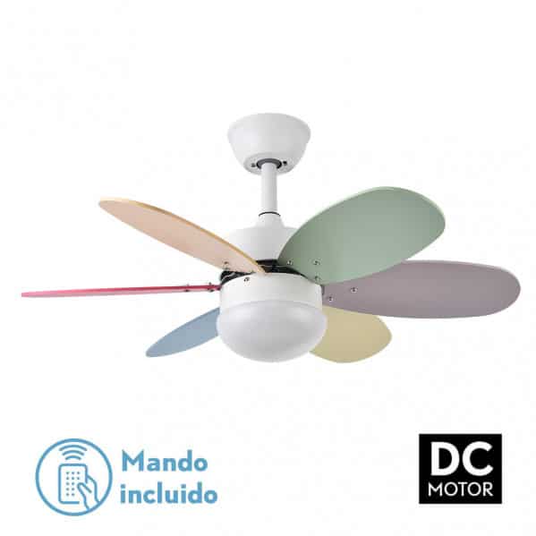 Fabrilamp Alves Dc Fan 2xe27 White 6 Blades Rev. Pastel/Intense 41x85d W/ Remote And Timer 175791637