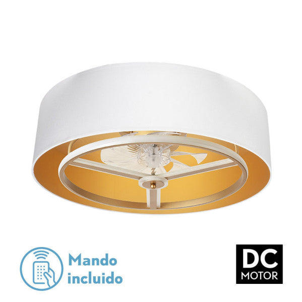 Ventilador de techo con luz Fabrilamp Anuska LED blanco dorado 8 palas motor DC Ø70cm 60W 188691775