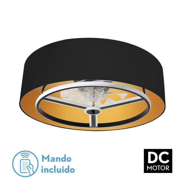 Ventilador de techo con luz Fabrilamp Anuska LED negro dorado 8 palas motor DC Ø70cm 60W 188691709