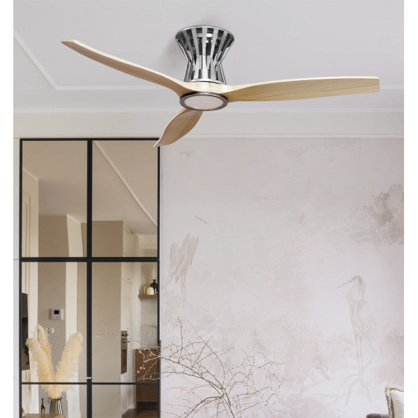 Ventilador de techo Fabrilamp Baltir LED níquel haya 3 palas motor DC Ø132cm 18W 211891342