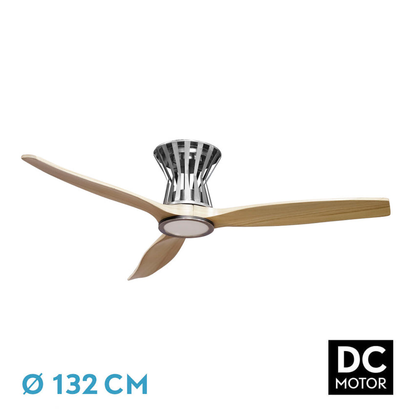 Ventilador de techo Fabrilamp Baltir LED níquel haya 3 palas motor DC 3000-6000K Ø132cm 18W — vista 3