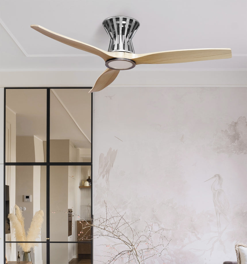 Ventilador de techo Fabrilamp Baltir LED níquel haya 3 palas motor DC 3000-6000K Ø132cm 18W — vista 1