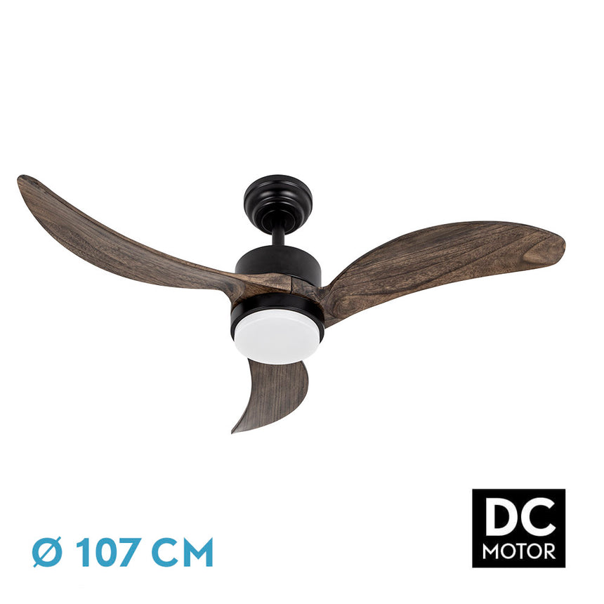 Ventilador de techo Fabrilamp Bembezar LED negro roble 3 palas motor DC 3000-6500K Ø107cm 24W — vista 3