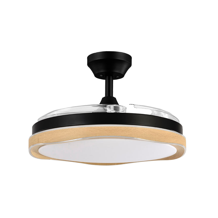Ventilador de techo retráctil Fabrilamp Blondi LED negro madera 3 palas motor DC 3000-6000K Ø107cm — vista 3