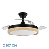 Ventilador de techo retráctil Fabrilamp Blondi LED negro madera 3 palas motor DC 3000-6000K Ø107cm — vista 1
