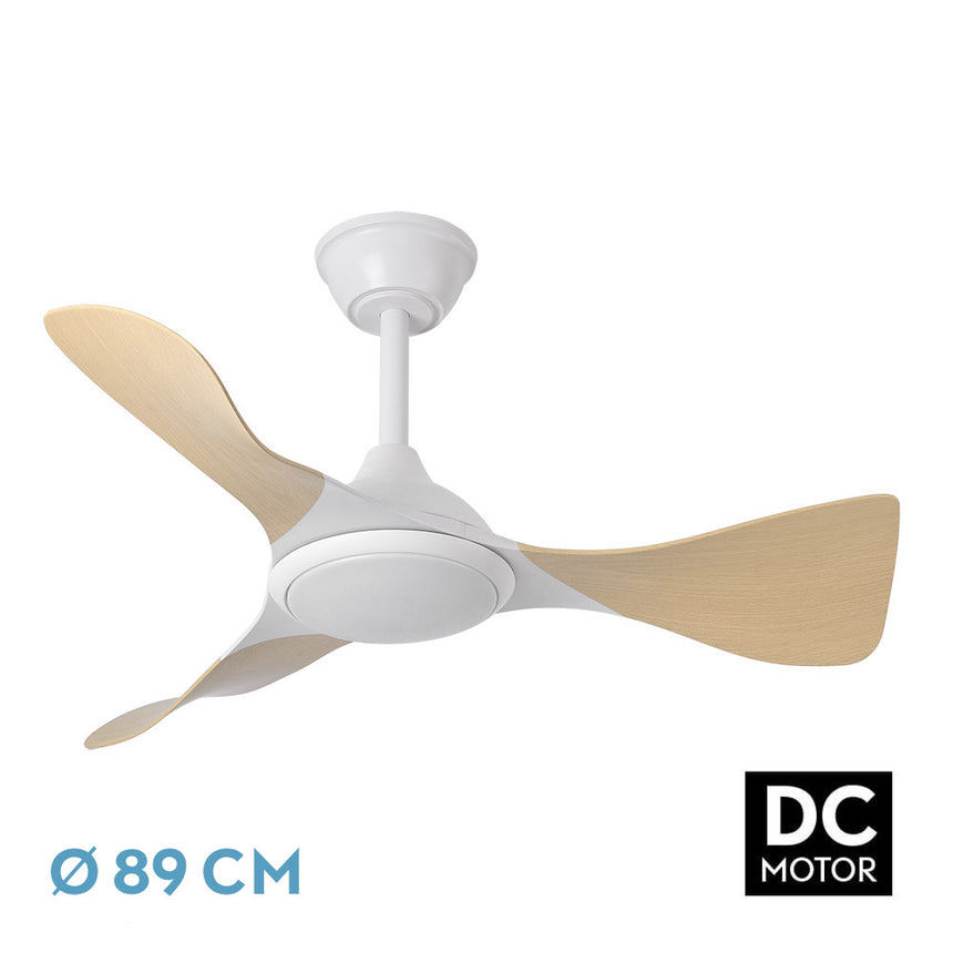 Ventilador de techo Fabrilamp Caiman LED blanco haya 3 palas motor DC 3000-6500K Ø89cm 36W — vista 1