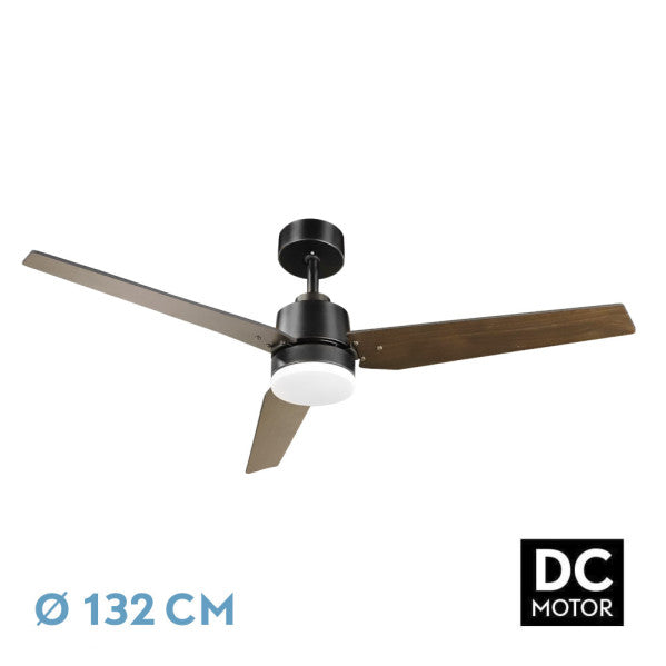 Ventilador de techo Fabrilamp Captus LED negro roble 3 palas motor DC Ø132cm 22W 212391309