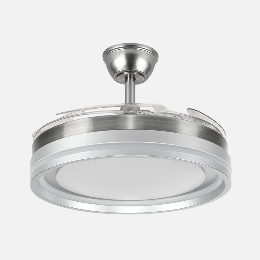 Ventilador de techo retráctil Fabrilamp Cerrato LED níquel 4 palas motor DC 3000-6000K Ø107cm 59W — vista 2