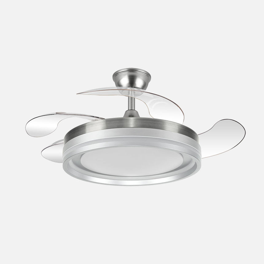 Ventilador de techo retráctil Fabrilamp Cerrato LED níquel 4 palas motor DC 3000-6000K Ø107cm 59W — vista 1