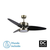 Ventilador de techo Fabrilamp Cross LED cuero negro nogal 3 palas motor DC Ø132cm 30W 187391314