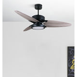 Ventilador de techo Fabrilamp Cross LED negro gris roble 3 palas motor DC Ø132cm 30W 187391309