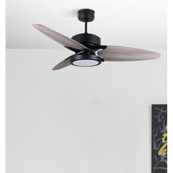 Ventilador de techo Fabrilamp Cross LED negro gris roble 3 palas motor DC Ø132cm 30W 187391309