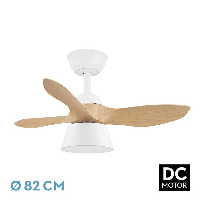 Ventilador de techo Fabrilamp Cubico LED blanco haya 3 palas motor DC 3000-6000K Ø82cm 36W — vista 1