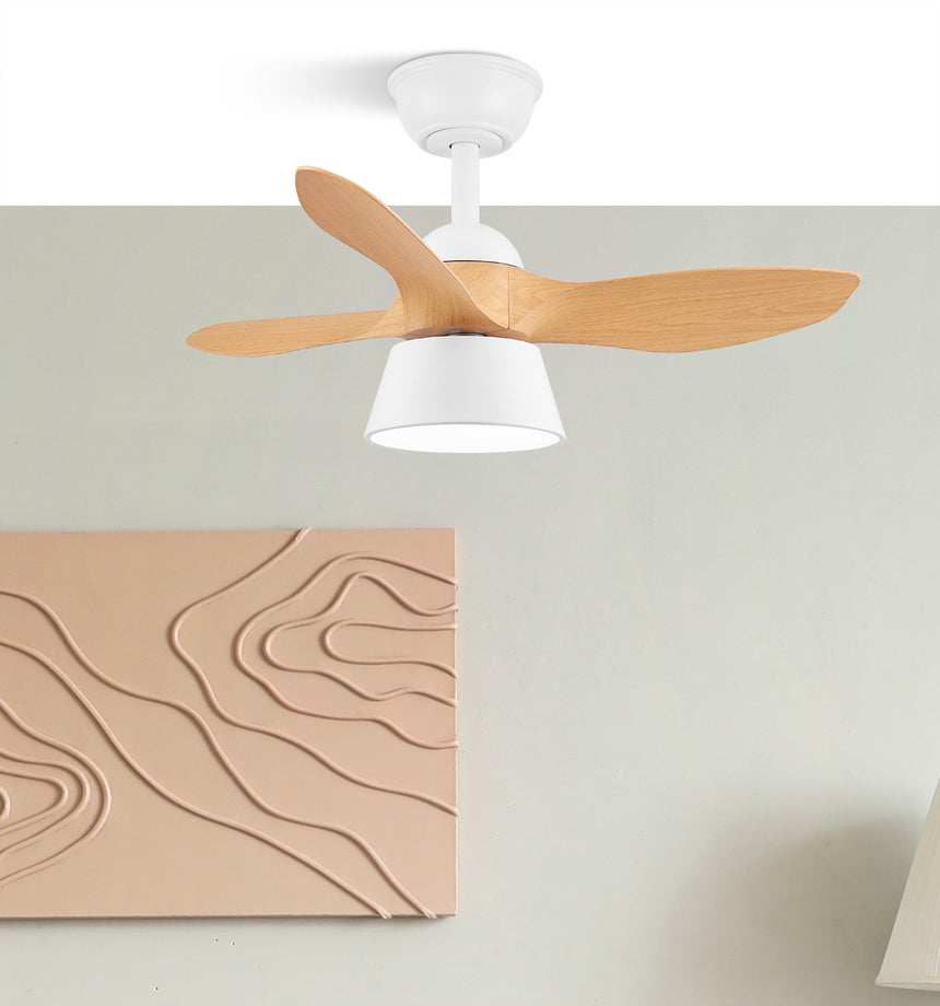 Ventilador de techo Fabrilamp Cubico LED blanco haya 3 palas motor DC 3000-6000K Ø82cm 36W — vista 3