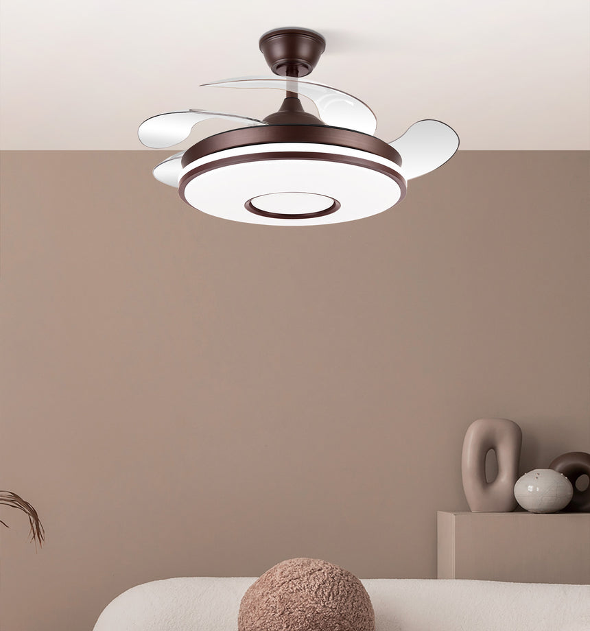 Ventilador de techo retráctil Fabrilamp Dani LED marrón 4 palas motor DC 3000-6000K Ø91cm 59W — vista 3