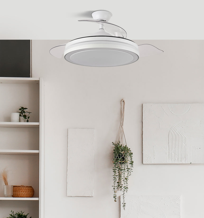 Ventilador de techo retráctil Fabrilamp Esparta LED blanco 3 palas motor DC 3000-6000K Ø107cm 59W — vista 3