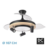Ventilador de techo retráctil Fabrilamp Gladiator LED negro madera 3 palas motor DC 3000-6500K — vista 1