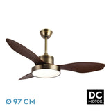 Ventilador de techo Fabrilamp Hayate LED cuero roble 3 palas motor DC Ø97cm 24W 128599336