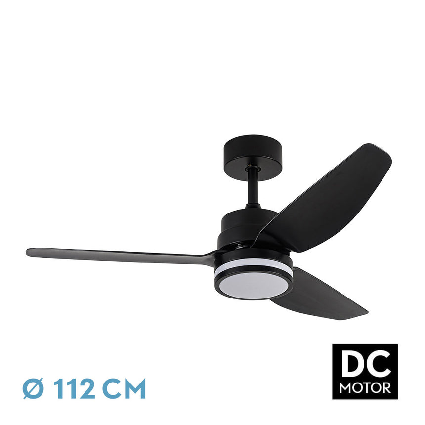 Ventilador de techo Fabrilamp Jarama LED negro 3 palas motor DC 3000-6500K Ø112cm 20W — vista 1