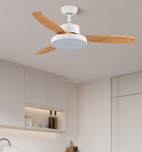 Ventilador de techo Fabrilamp Kavala LED blanco haya 3 palas motor DC 3000-6000K Ø112cm 48W — vista 1