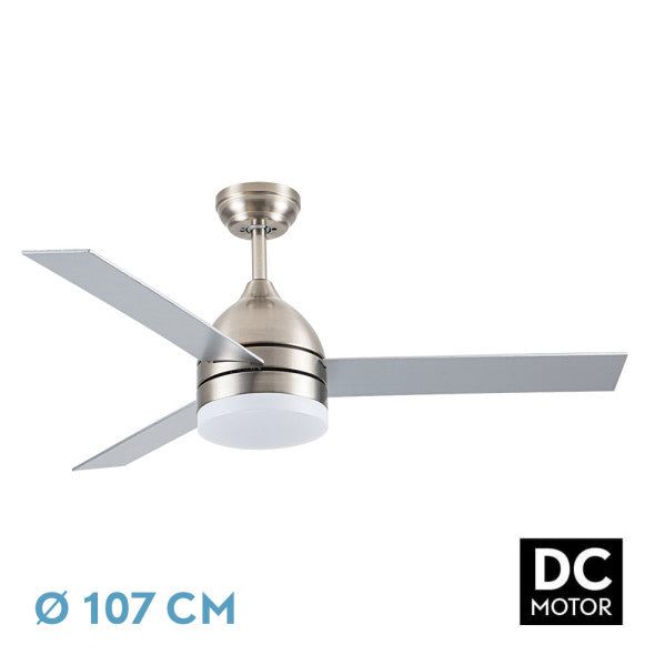 Ventilador de techo Fabrilamp Legio LED níquel haya plata 3 palas motor DC Ø107cm 26W 212691342