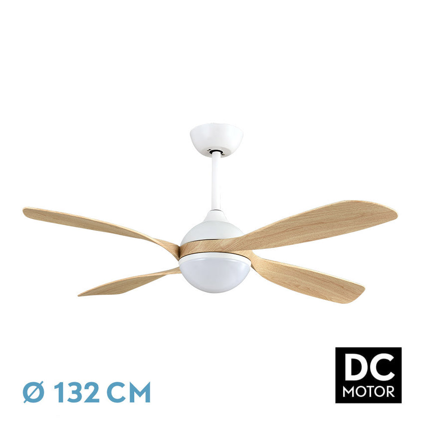 Ventilador de techo Fabrilamp Livorno LED blanco haya 4 palas motor DC 3000-6000K Ø132cm 30W — vista 1