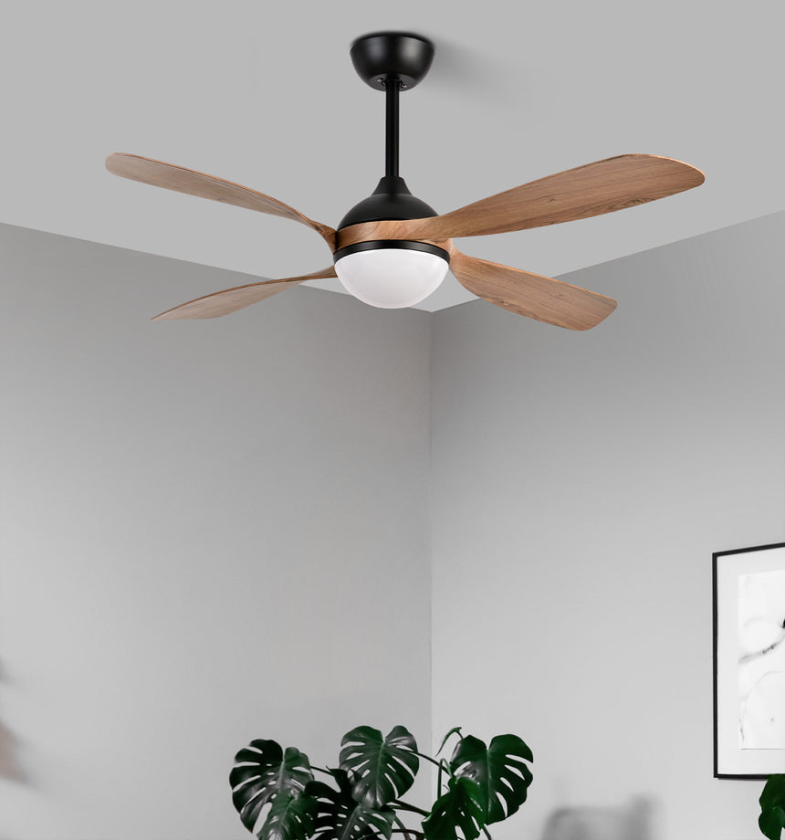 Ventilador de techo Fabrilamp Livorno LED negro roble 4 palas motor DC 3000-6000K Ø132cm 30W — vista 3