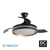 Ventilador de techo retráctil Fabrilamp Mandarin LED negro dorado 3 palas motor DC Ø108cm 72W 239591316
