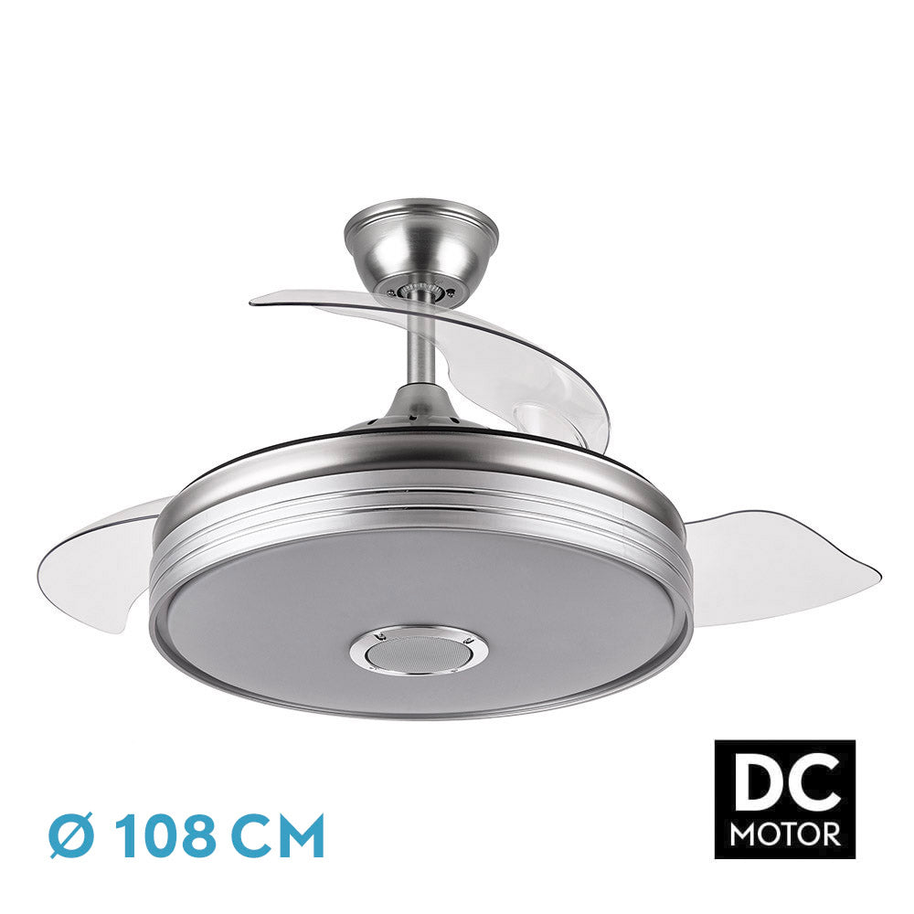 Ventilador de techo retráctil Fabrilamp Matanuska LED níquel 3 palas motor DC 3000-6000K Ø108cm 72W — vista 1