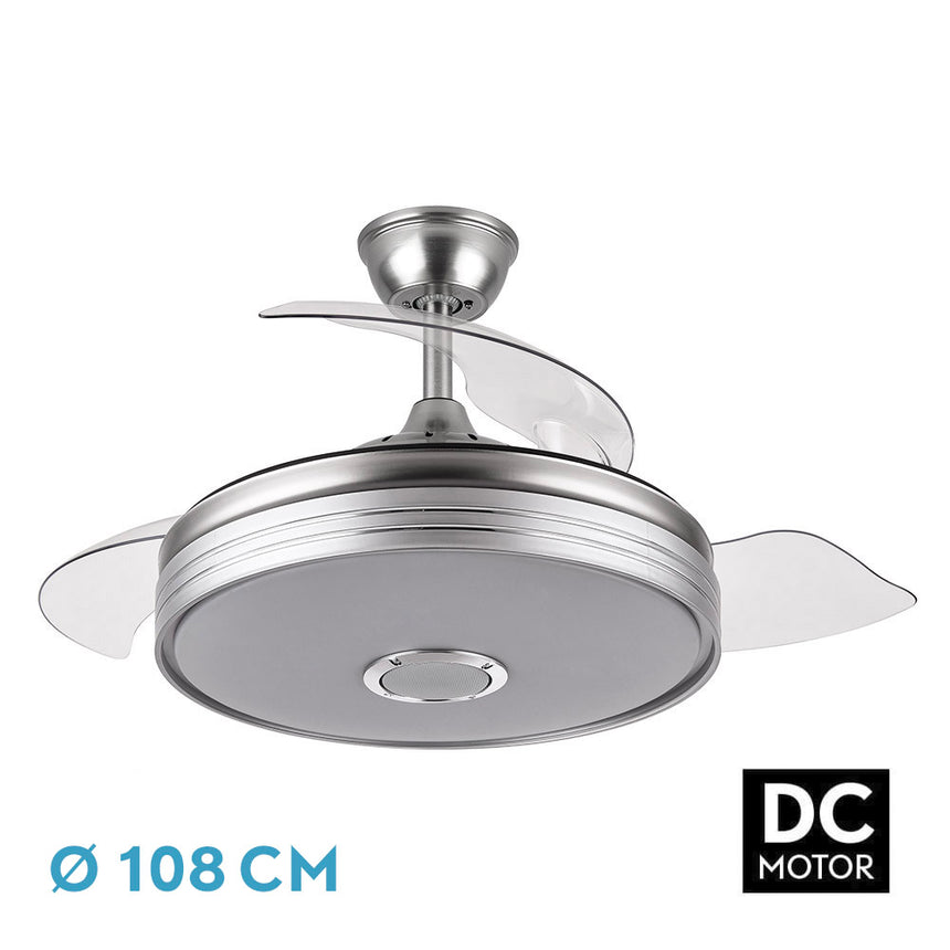 Ventilador de techo retráctil Fabrilamp Matanuska LED níquel 3 palas motor DC 3000-6000K Ø108cm 72W — vista 1