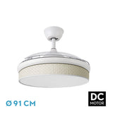Ventilador de techo retráctil Fabrilamp Moda LED blanco cañizo 3 palas motor DC 3000-6000K Ø91cm 72W — vista 1